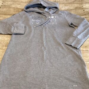 Calvin Klein Gray Hooded Sweatshirt Tunic with Logo